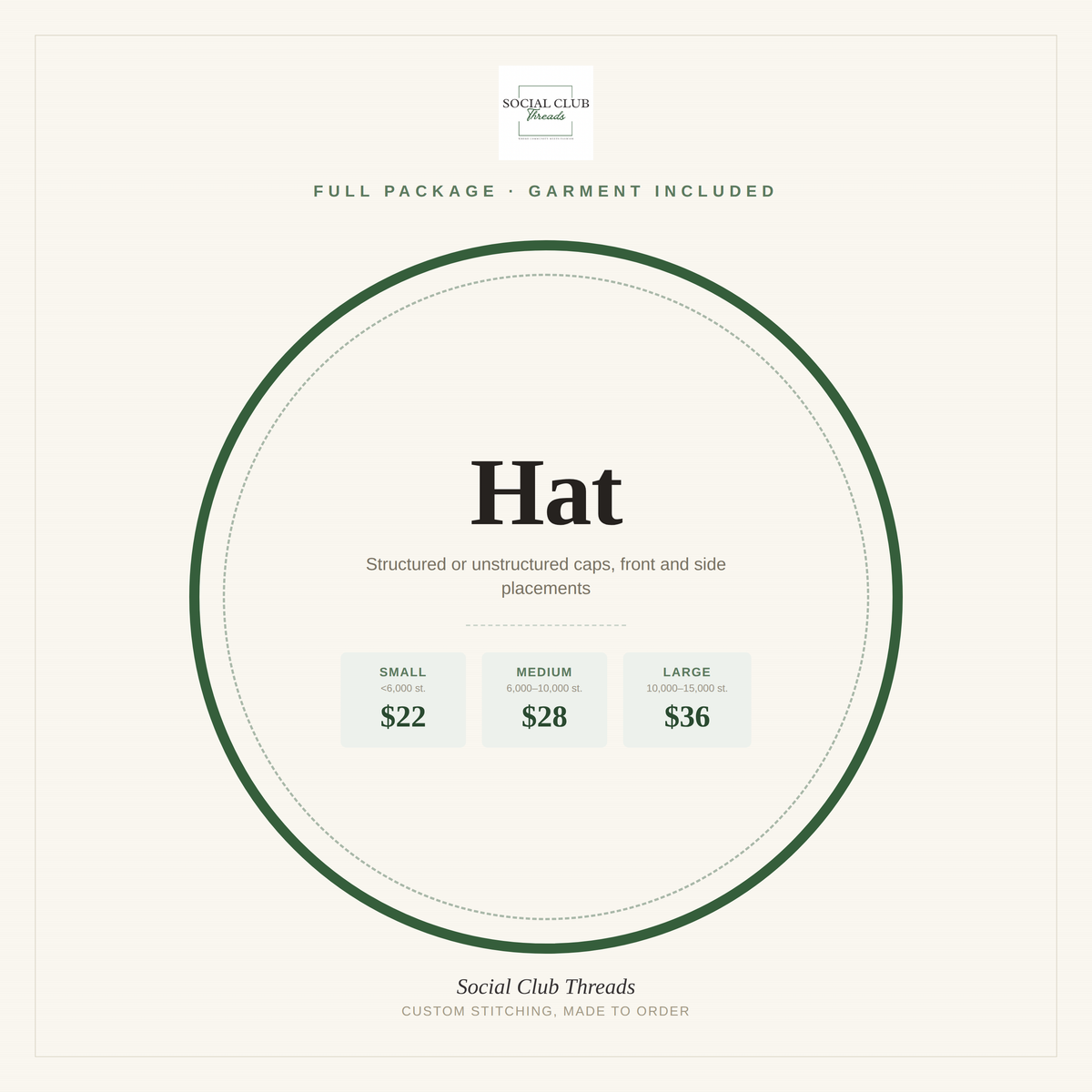 Full Package Embroidery - Hat