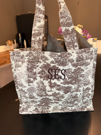 Toile Canvas Tote with Custom Embroidery