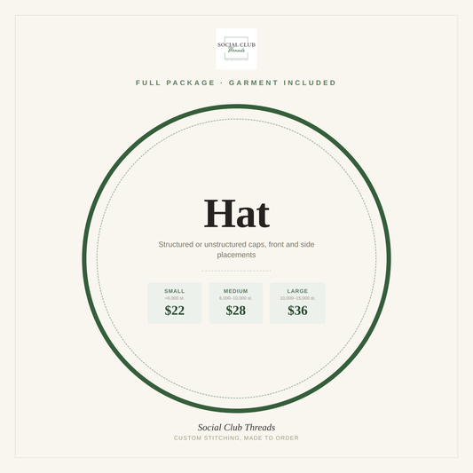 Full Package Embroidery - Hat